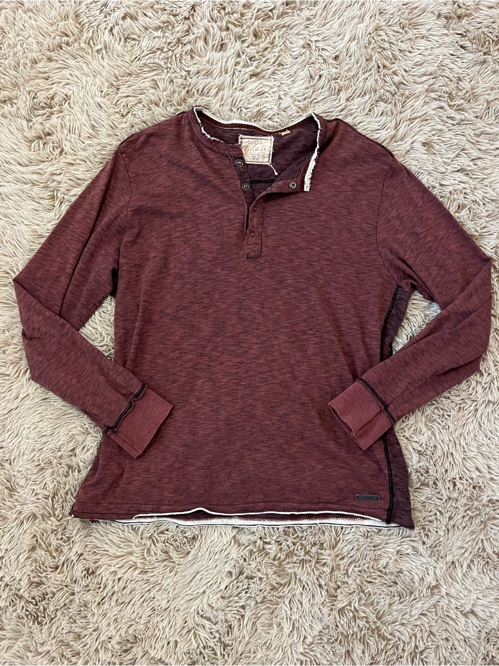 Jeremiah Men's Henley Long Sleeve Shirt XL - Burgundy